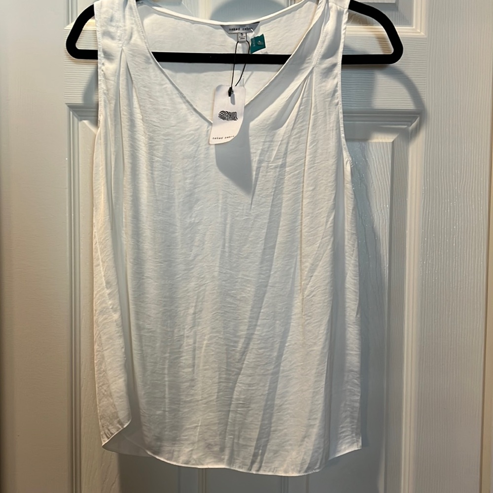 Naked Zebra white silky tank top size small